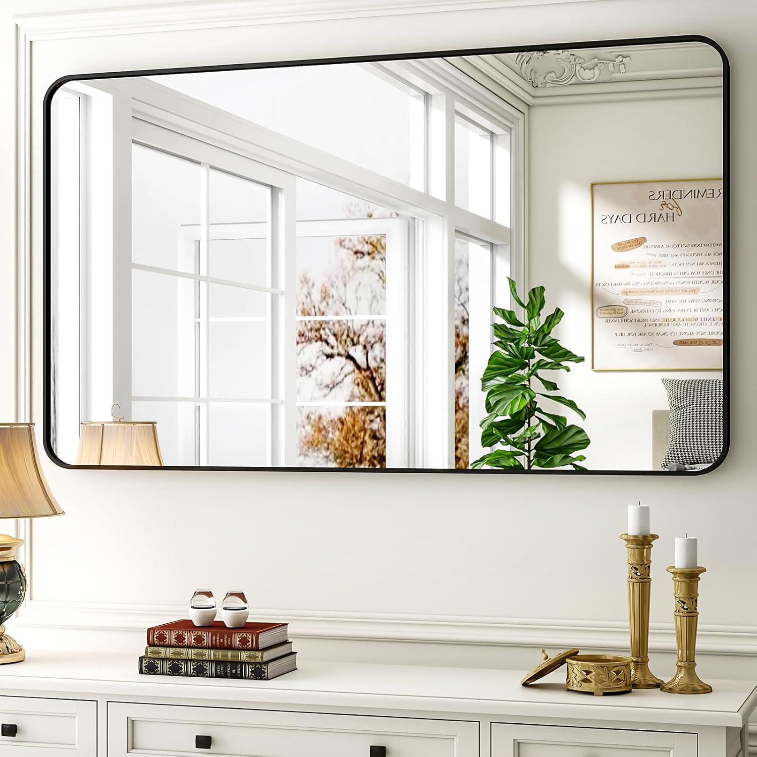 Vanity Home Decor - 30x48 Inch Black Framed Bathroom Mirror,