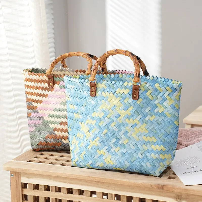 Home Decor Rattan - Vintage Bamboom Handle Rattan Women Handbags