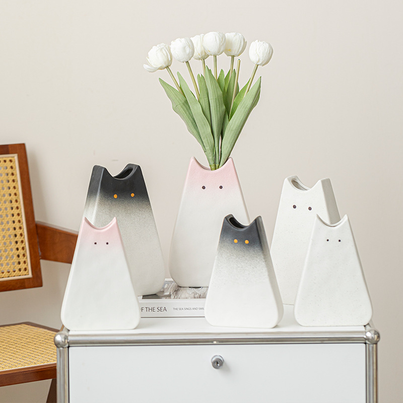 Glass Vase Nordic - Cute cat-like ceramic vase, Nordic style,