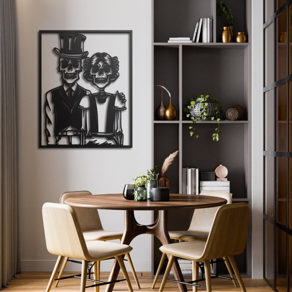 Home Decor Gothic - Gothic Skeleton Couple Metal Wall Art