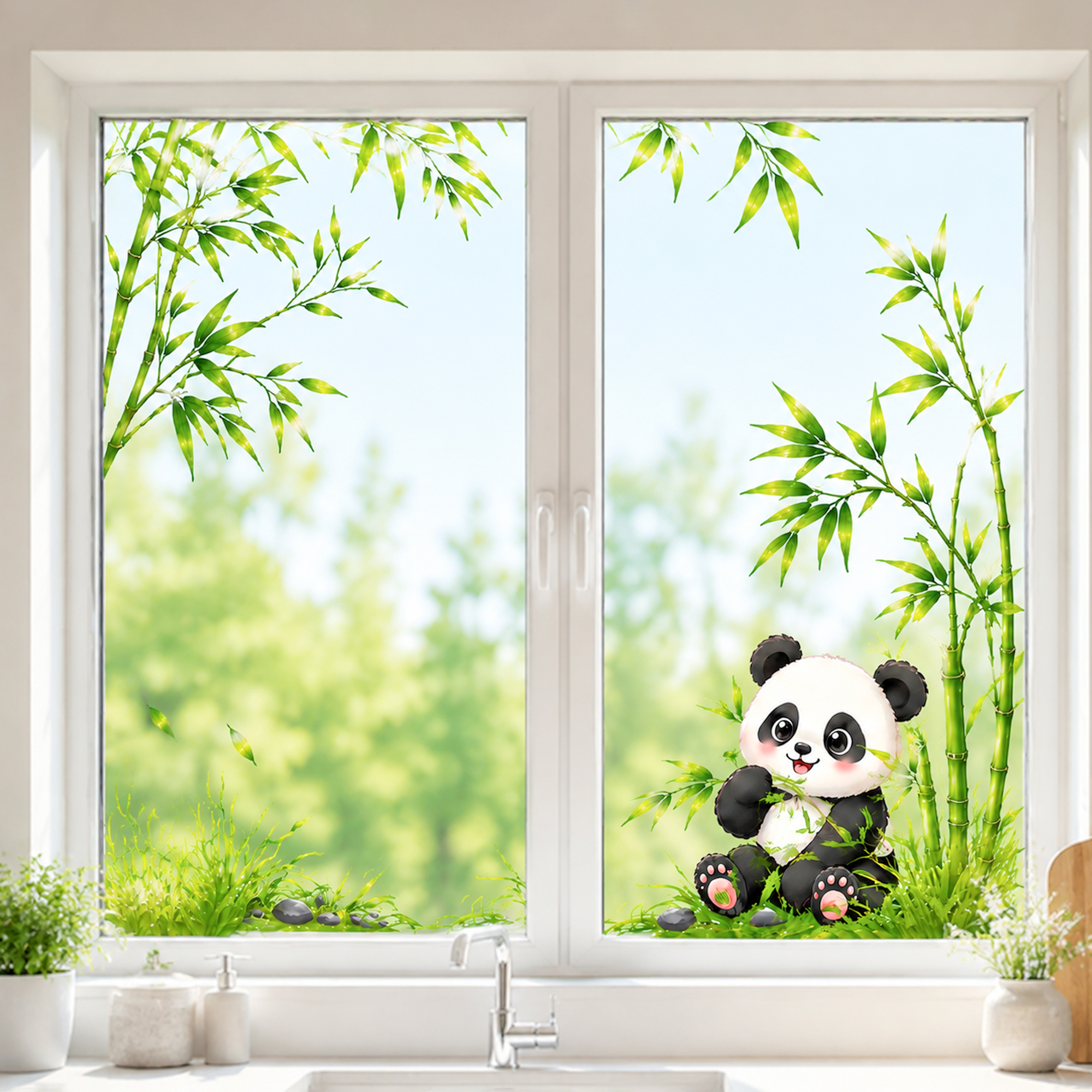 Vanity Home Decor - Cute Panda with Bamboo Bathroom Mirror