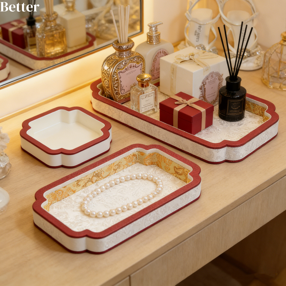 Ceramic Trinket Dish - Vintage Chinese Wooden Jewelry Display Tray