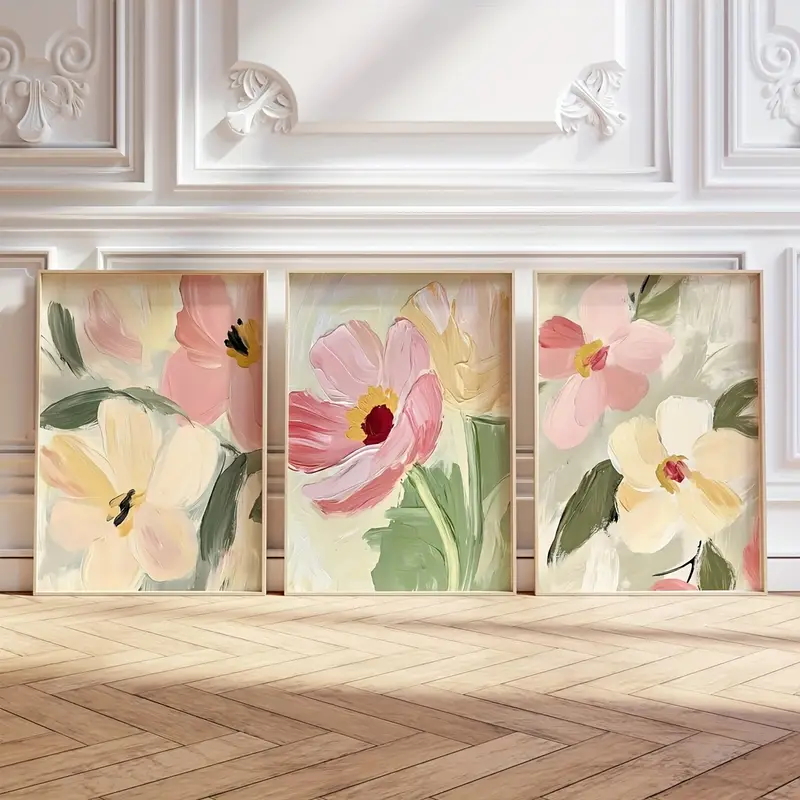 Home Decor Manufacturers - 3pcs/Set Pastel Floral Canvas Posters Neutraltoned