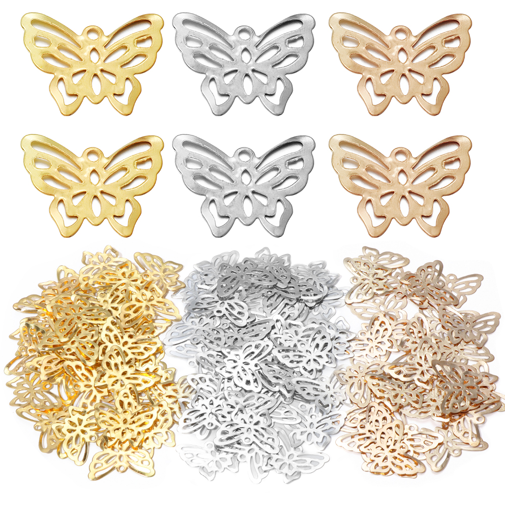 Home Decor Manufacturers - 50pcs/lot 12X10/21X17mm Iron Hollow Butterfly Charms